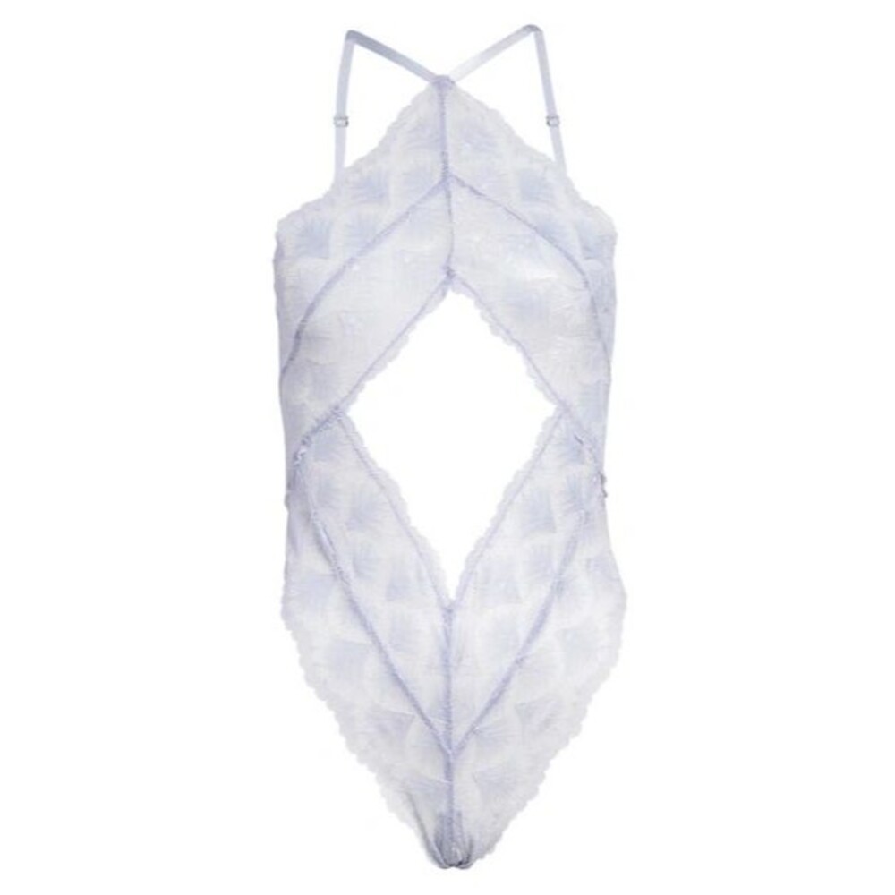 Suzy Black Ashley Lace & Mesh Bodysuit L Baby Blue Lingerie One Piece NEW B57